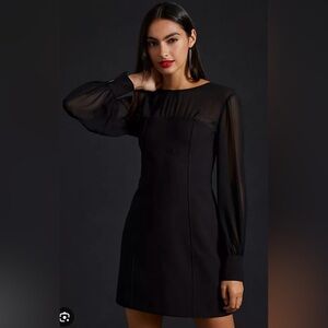 Anthropologie Maeve Long Sleeve Sheer Black Mini Dress NWT